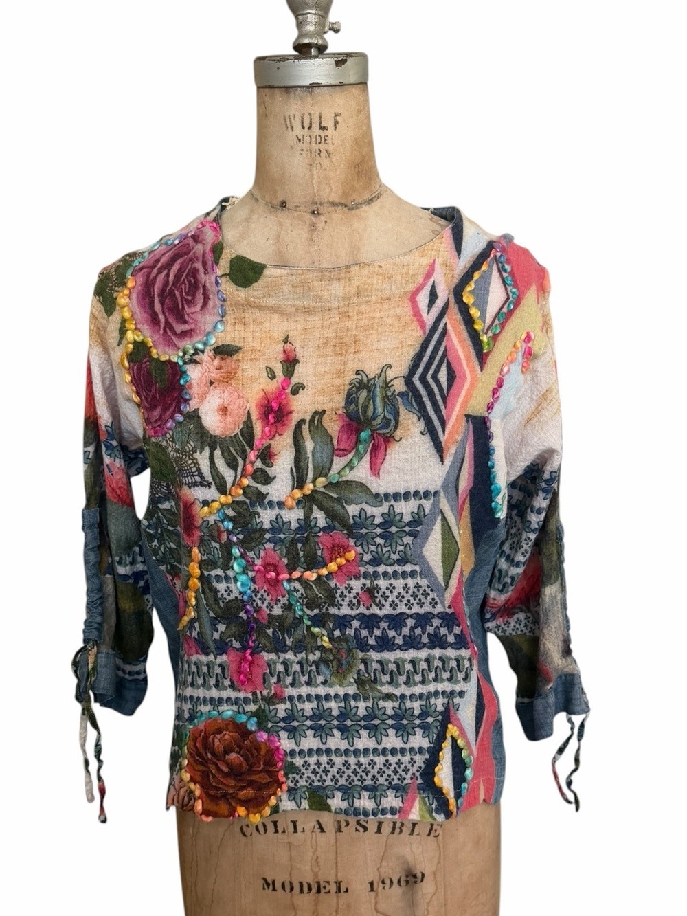 John Mark Multi-Color Floral & Geometric Scoop Neck Sweater Size L Wool Blend